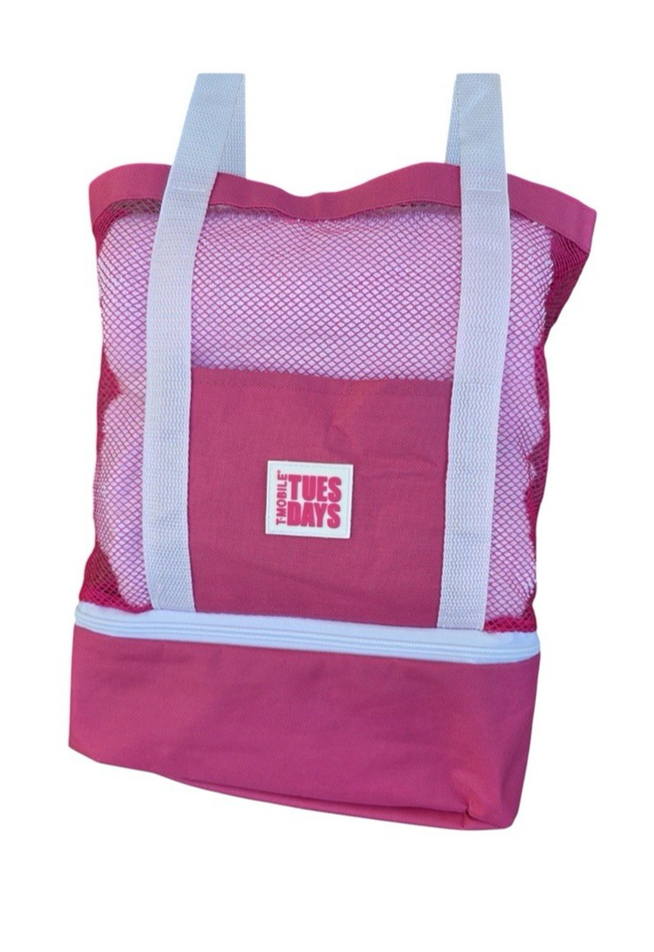 T-Mobile Tuesdays Pink White Mesh Beach Tote Insulated Lunchbox Bag Collapsible